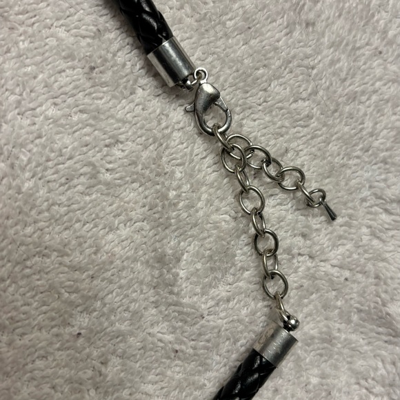 Black leather rope necklace with silver & turquoise, crystal pendants - Picture 3 of 4